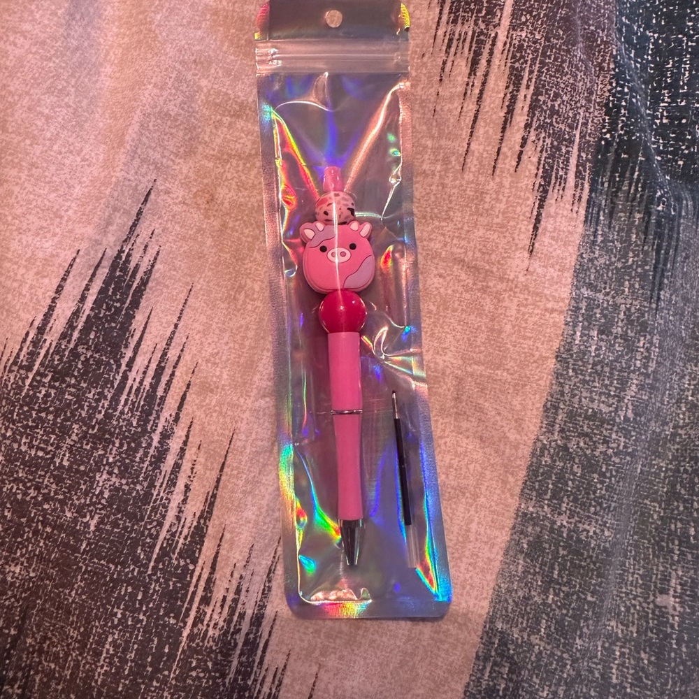 Pink Cow Beaded Pen